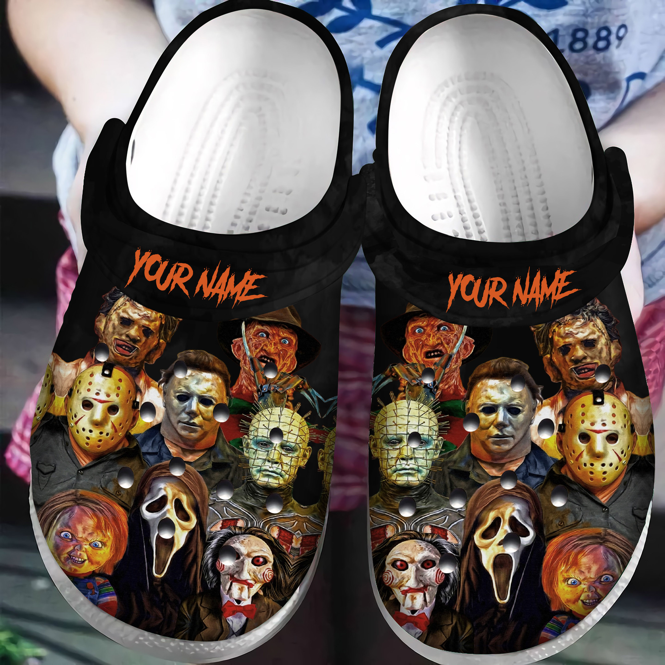 Personalized Horror Movies Halloween Crocs Classic Clogs Shoes Black PANCR1197