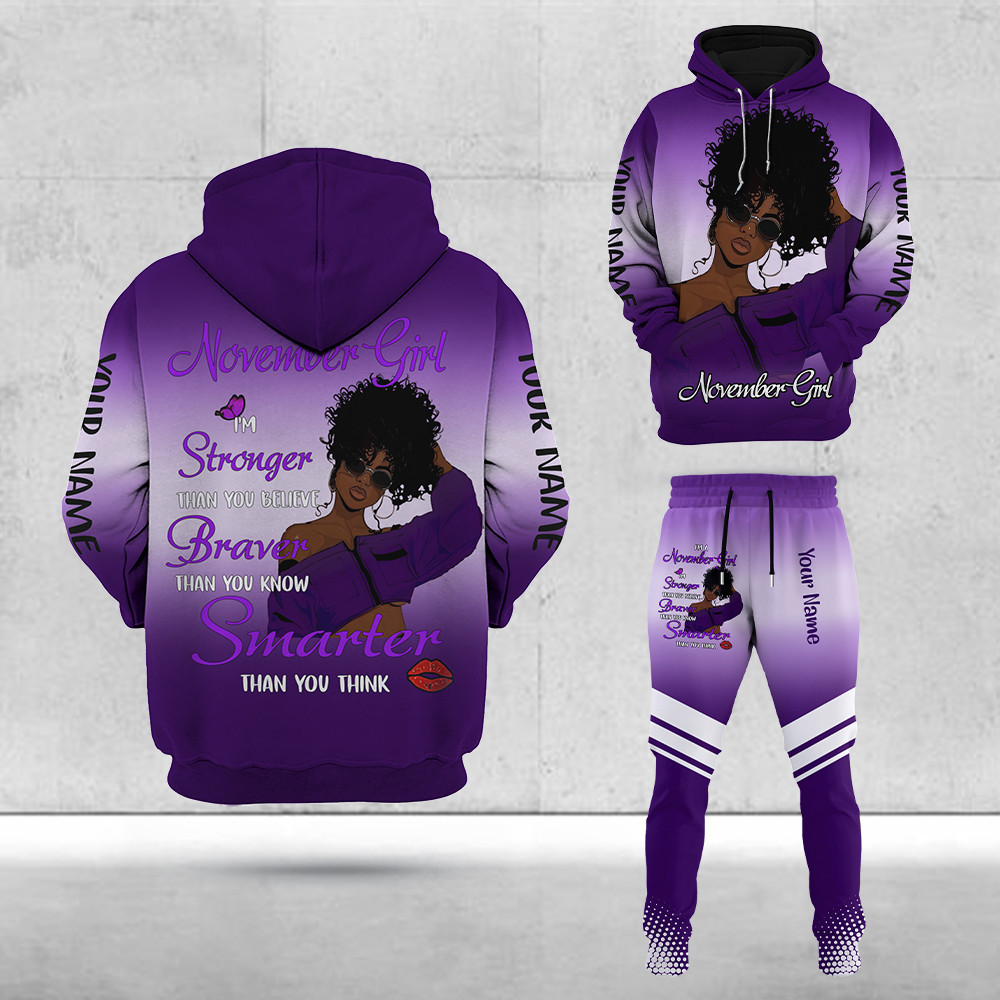 Personalized Black Girl Birthday Month Hoodie And Long Pants I'm A November Girl PAN3DSET0212