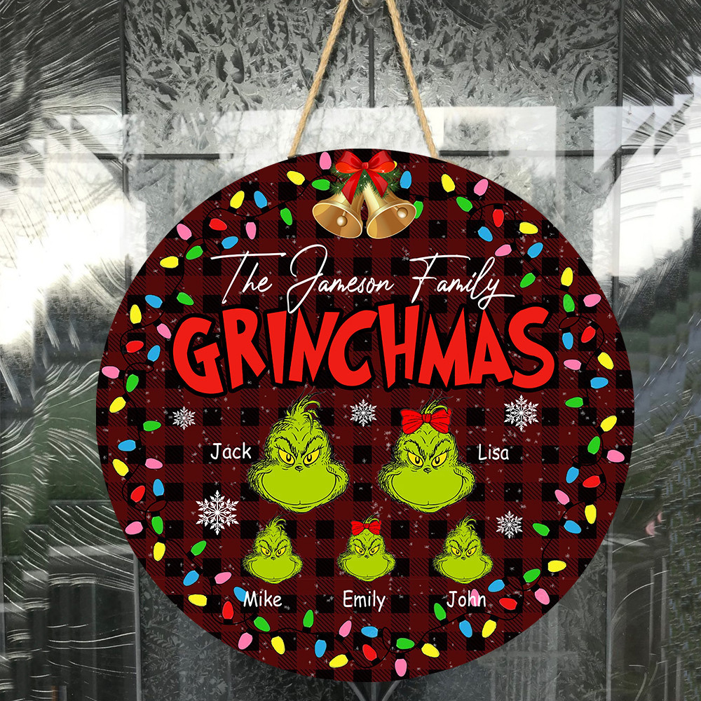 Personalized Grinch Christmas Decoration - Grinch Wood Circle Sign