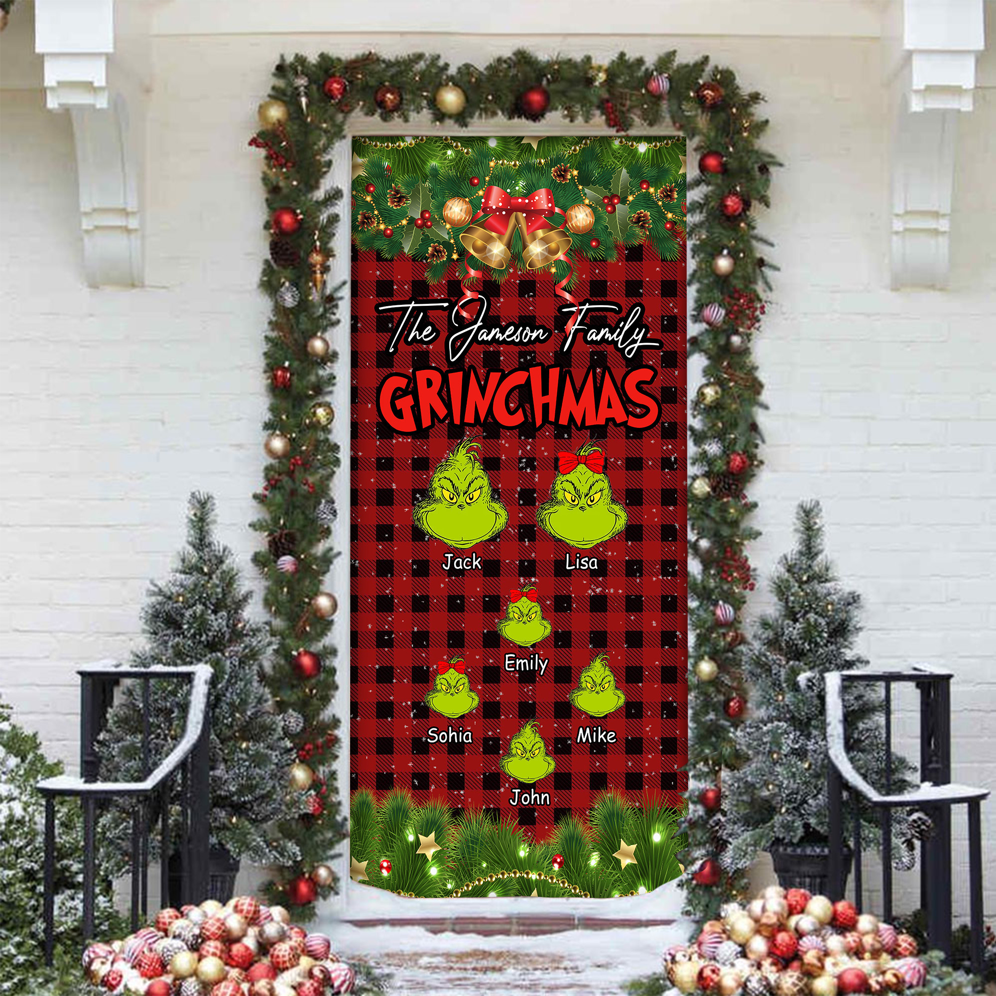 Personalized Grinch Door Cover - Grinch Christmas Decoration PANDC0020