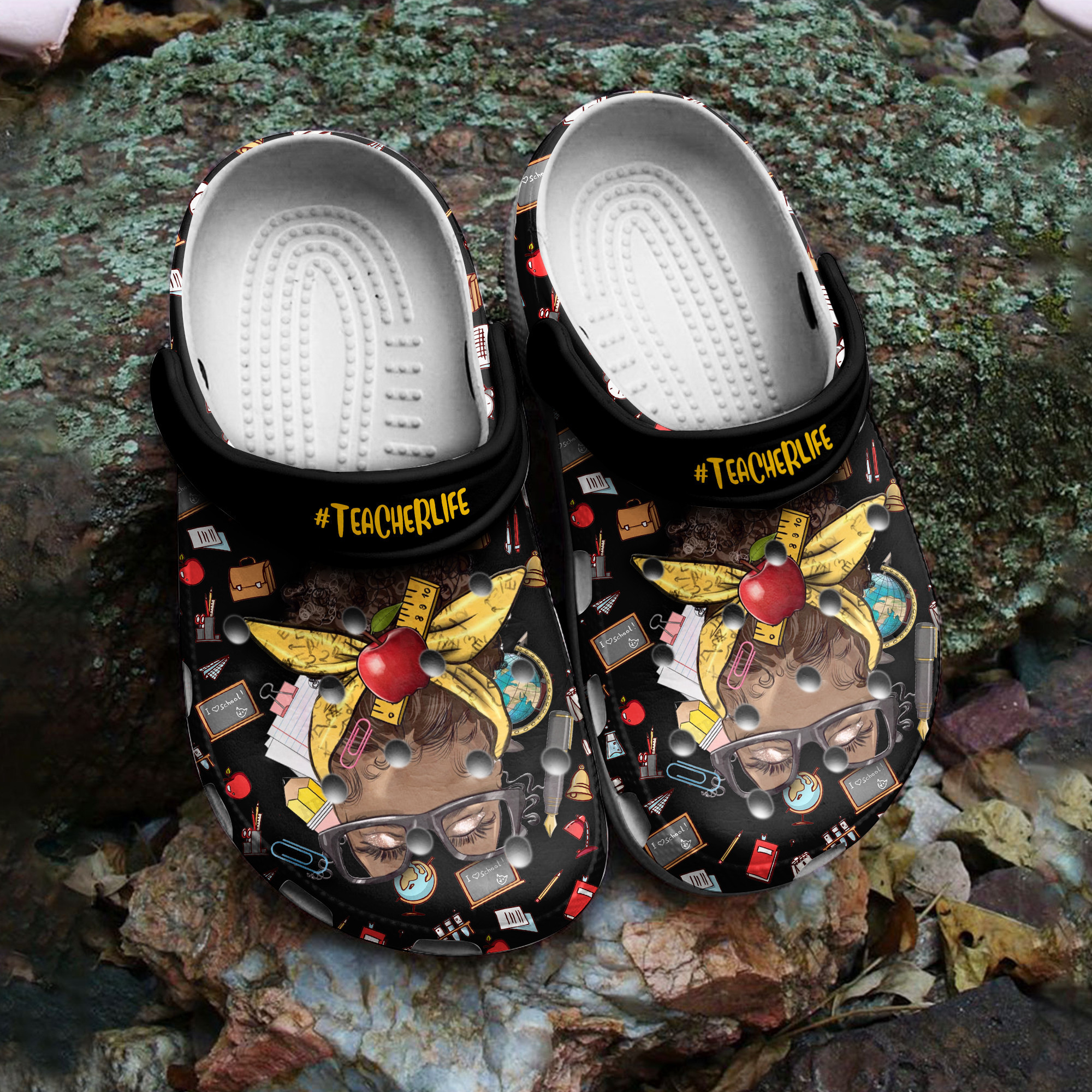 Black Teacher Crocs Classic Clog Shoes PANCR1270