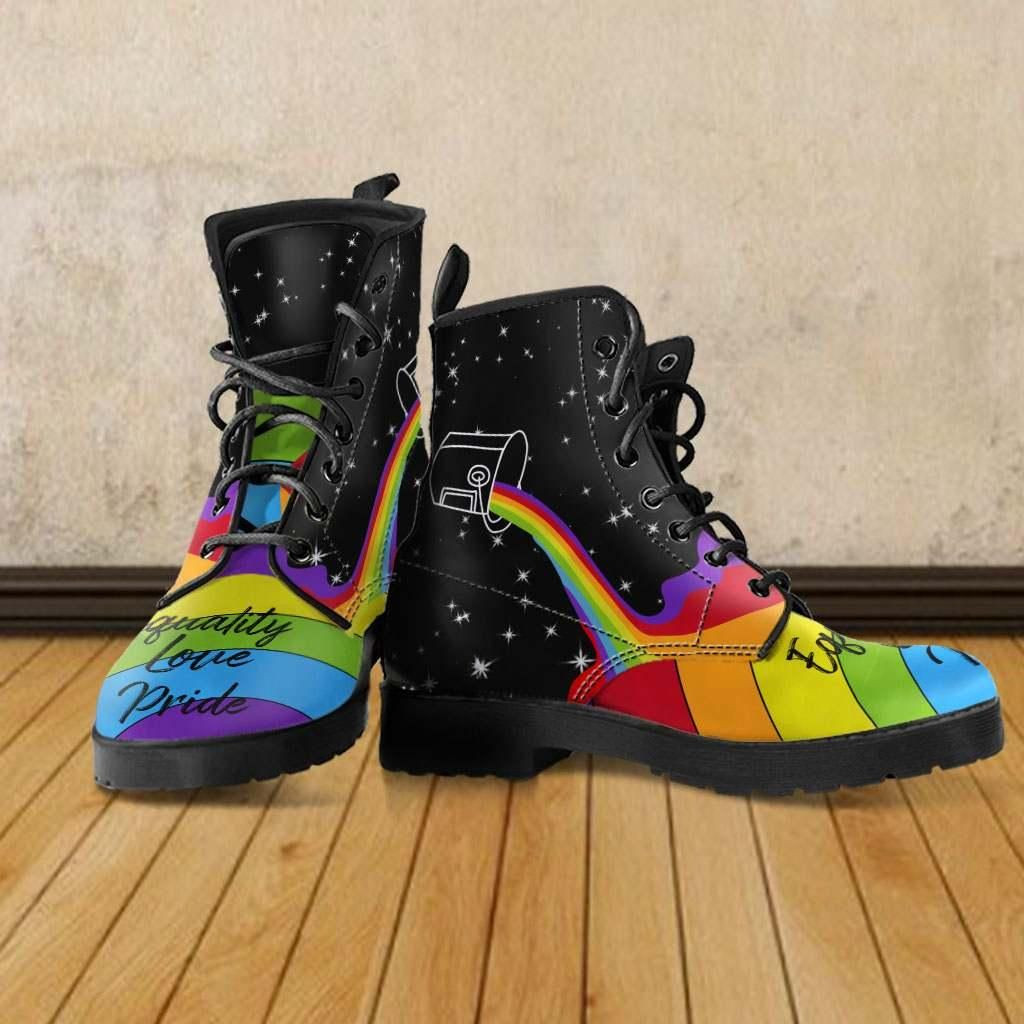 LGBT Equality Love Pride Pouring Rainbow Color Leather Boots