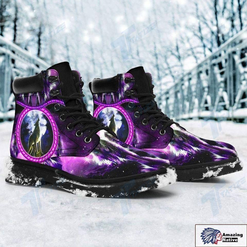 Howling Wolf Purple Native Pattern Leather Boots