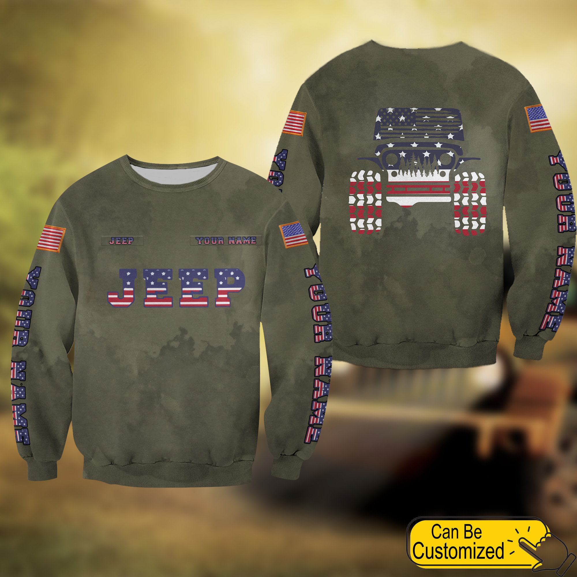 Personalized Jeep Sweatshirt American Flag PAN3SS0025