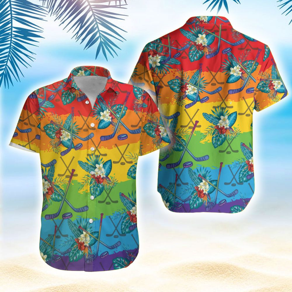 LGBT Proud Hockey Flowers Tropical Hawaiian Aloha Shirts PANHW