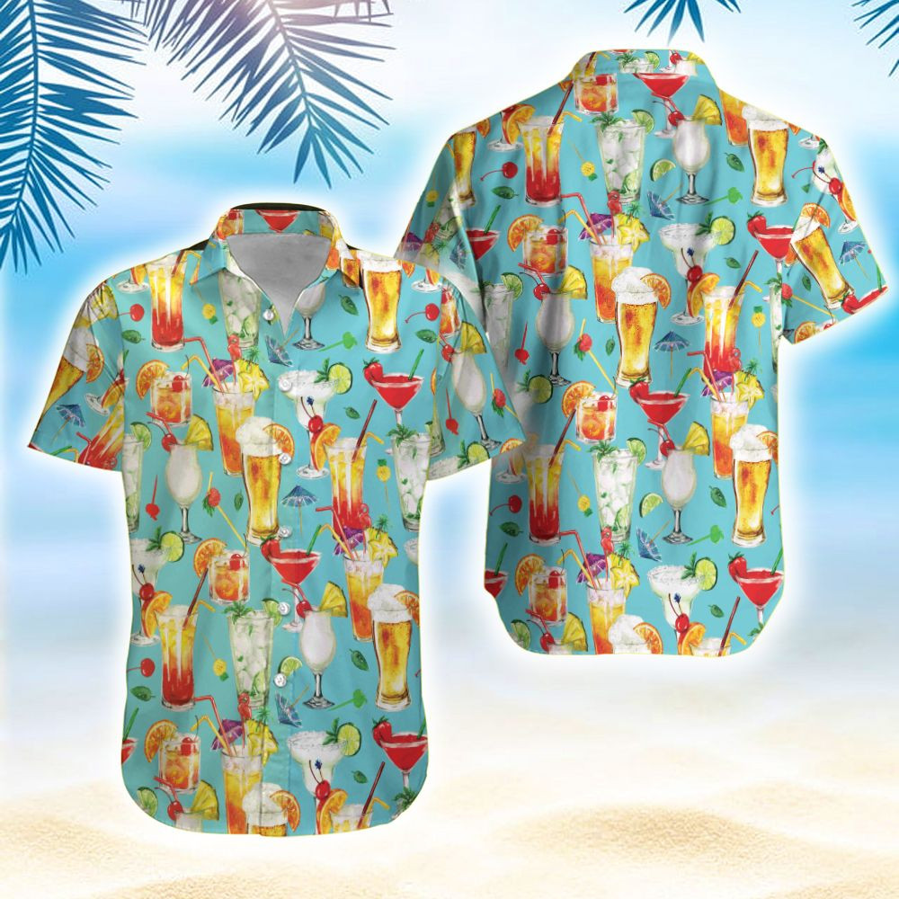 Beer Cocktail Pattern Tropical Hawaiian Aloha Shirts PANHW