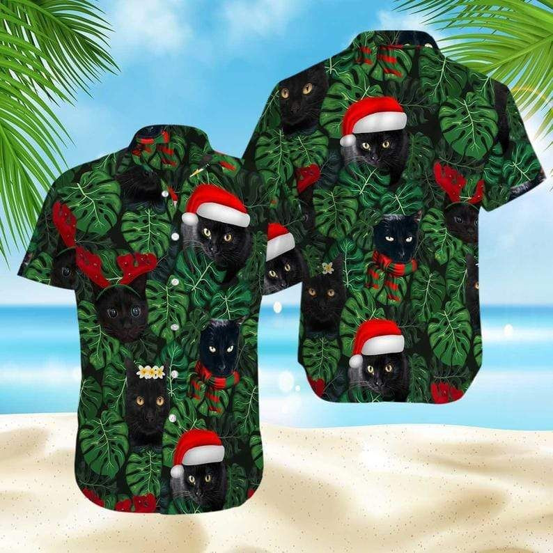 Christmas Black Cat Hawaiian Aloha Shirts PANHW00086