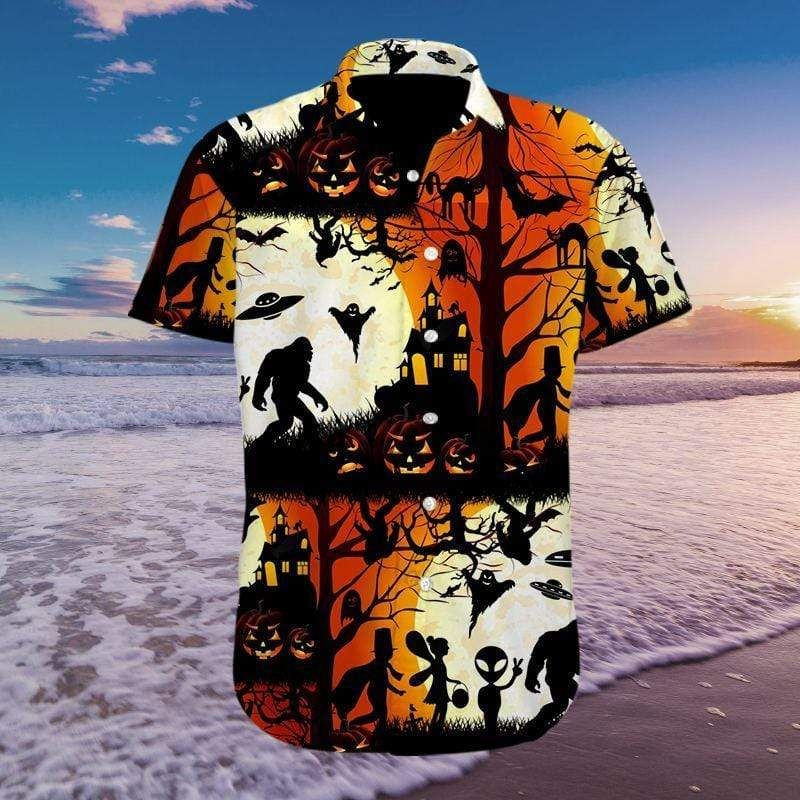 Ew People Bigfoot UFO Halloween Hawaiian Aloha Shirts PANHW00009
