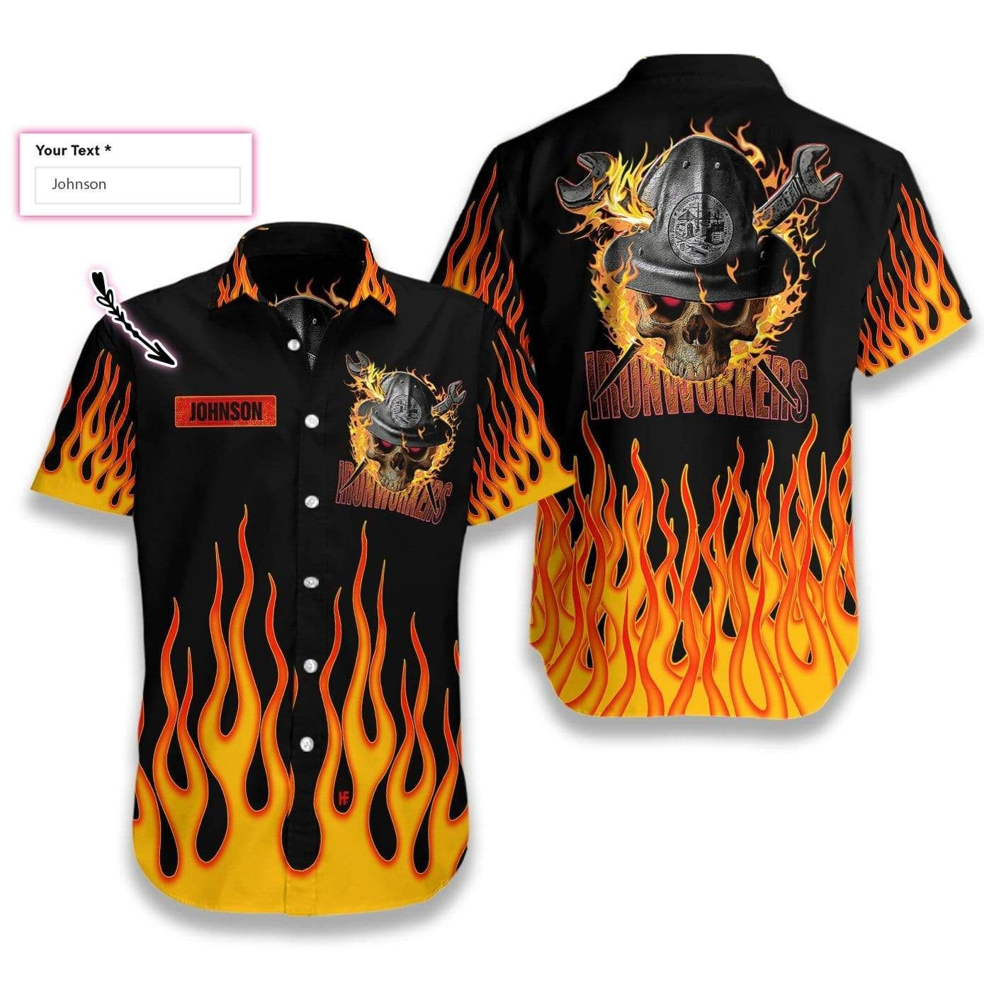 Personalized Custom Name Ironworker Skull Fire Hawaiian Aloha Shirts PANHW