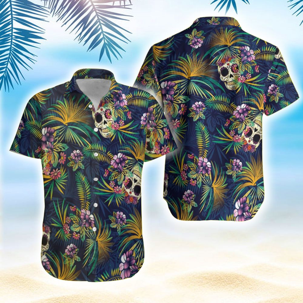 Floral Calavera Skull Flowers Summer Vibe Tropical Hawaiian Aloha Shirts PANHW