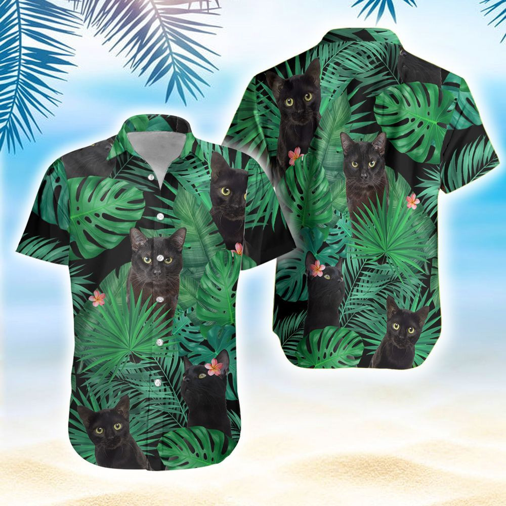 Black Cat Green Hawaiian Aloha Shirts PANHW00030