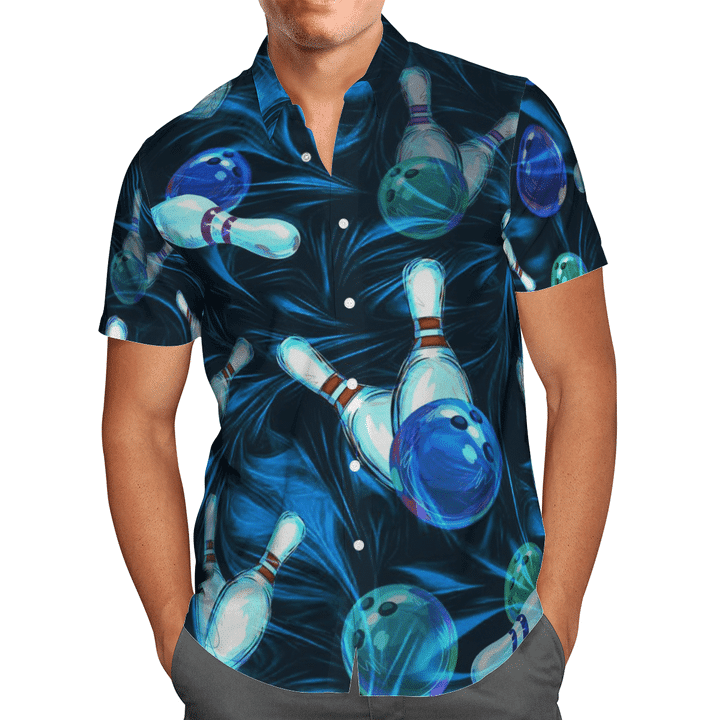 Bowling Blue Color Hawaiian Aloha Shirts PANHW