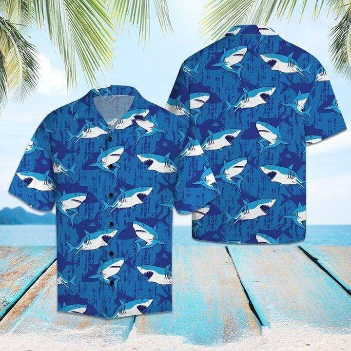 Funny Blue Shark Summer Vibe Tropical Hawaiian Aloha Shirts PANHW