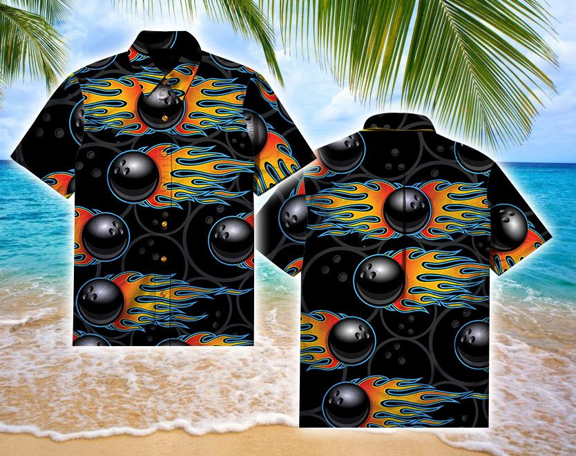 Fire Bowling Black Hawaiian Aloha Shirts PANHW