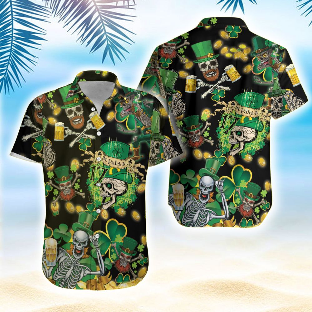 Shamrock Skull Hawaiian Aloha Shirts St. Patrick'S Day PANHW