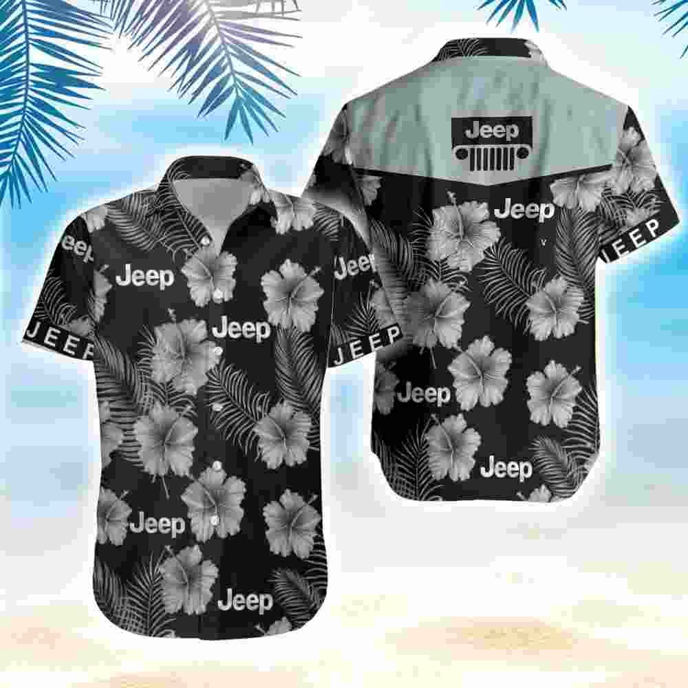 Jeep Hibiscus Black Unisex Hawaiian Aloha Shirts PANHW