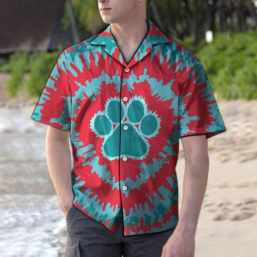 Tie-Dye Dog Footprint Hippie Hawaiian Aloha Shirts PANHW00127