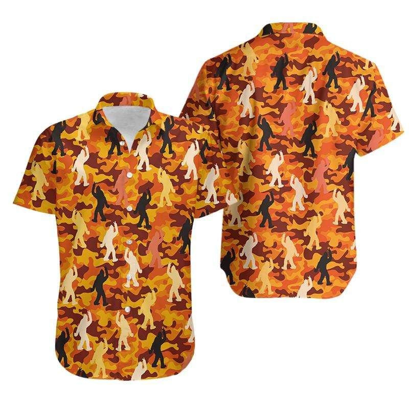 Funny Bigfoot Orange Camo Hawaiian Aloha Shirts PANHW00045