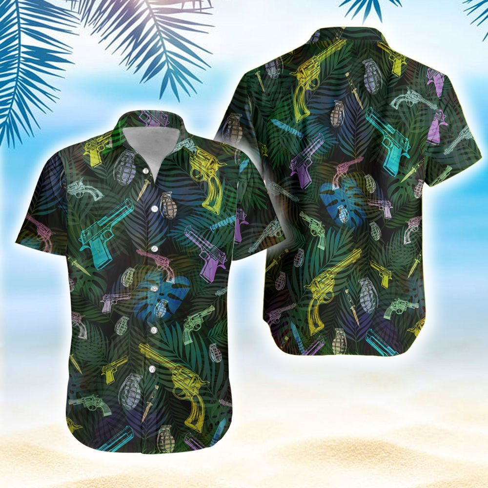 Colorful Short Gun Tropical Hawaiian Aloha Shirts PANHW00038