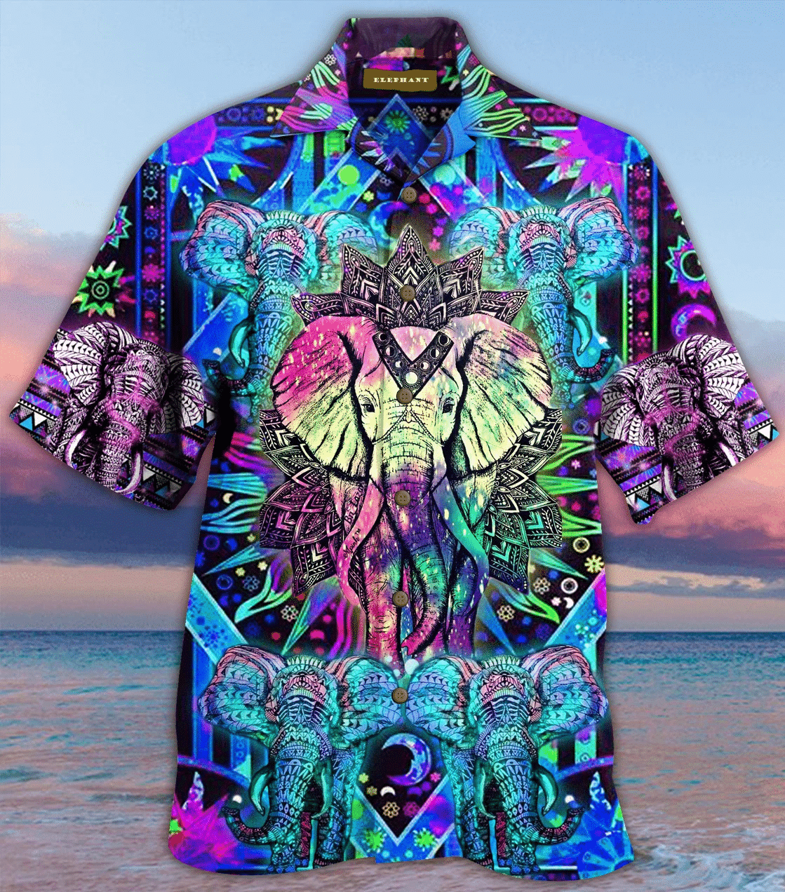Hippie Mandala Elephant Hawaiian Aloha Shirts PANHW00141