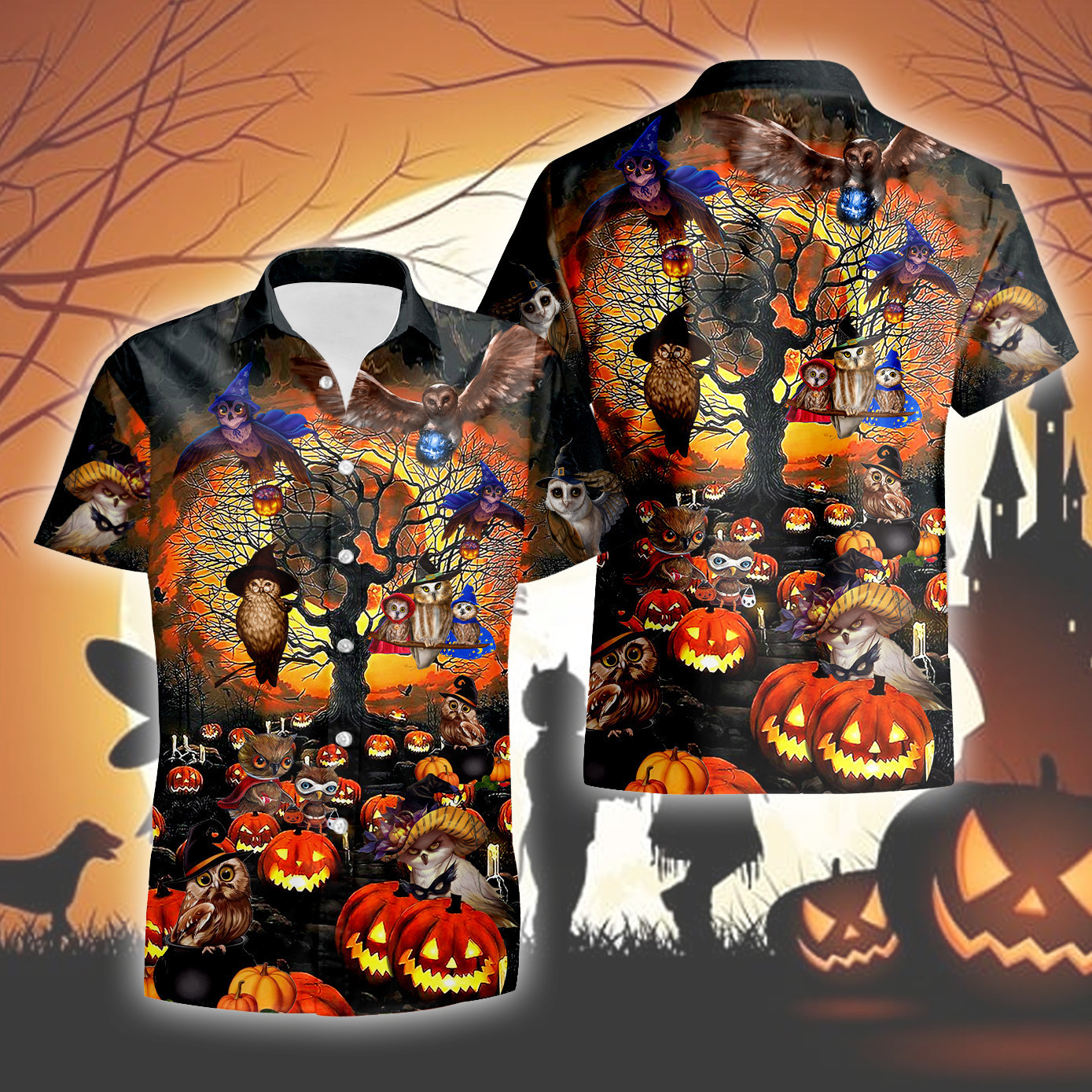 Owl Halloween Pumpkin Hawaiian Aloha Shirts PANHW00131