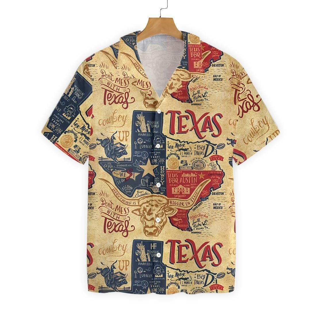 Don't Mess With Texas Longhorns Shirt, Casual Short Sleeve State Of Texas Hawaiian Shirt For Men, Patriotic Texas Gift Ideas PANHW