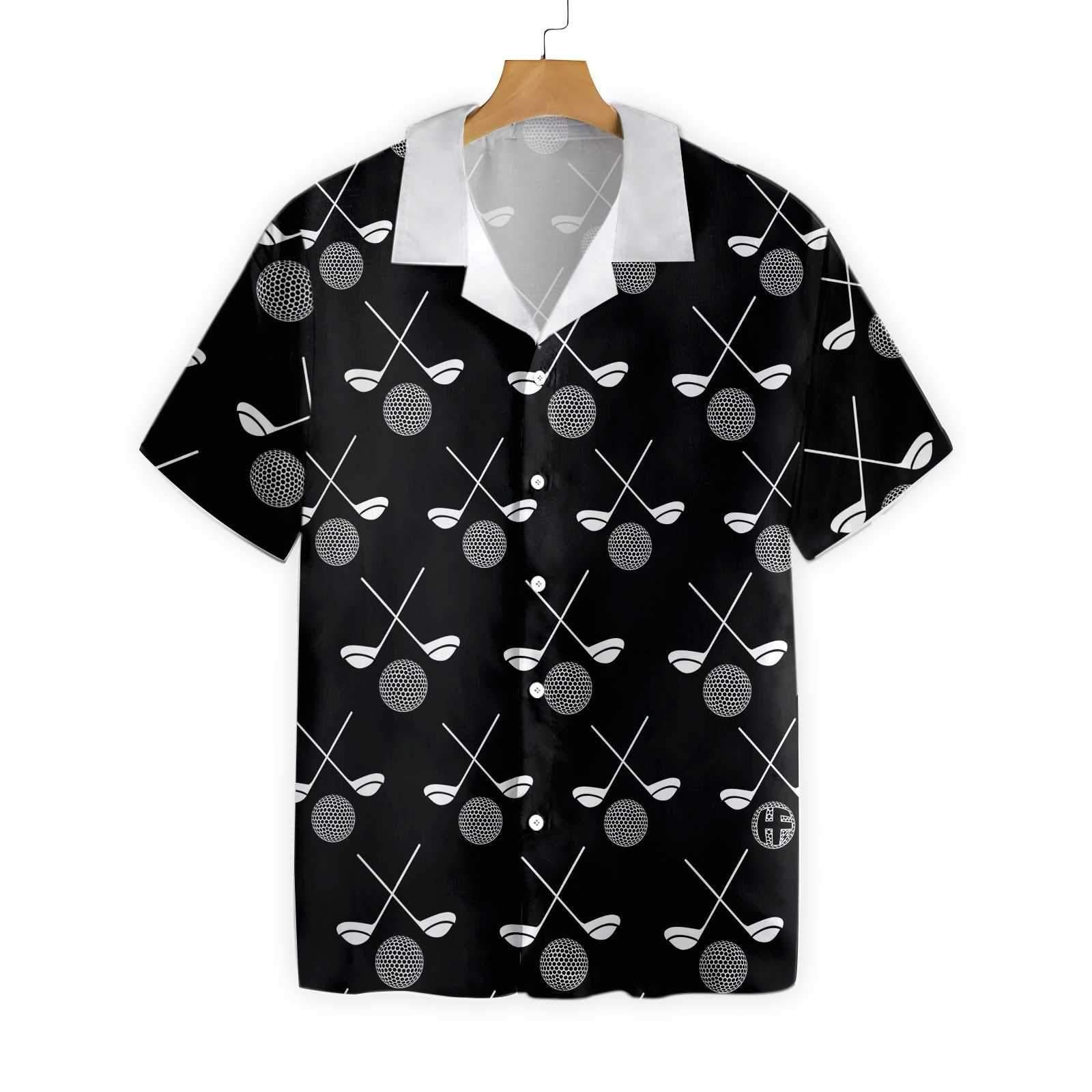 Golf White Pattern Black Background Hawaiian Shirt PANHW00151