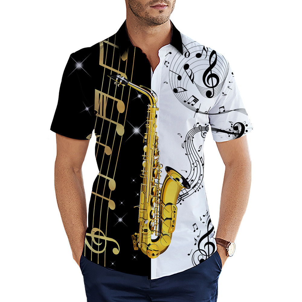 Saxophone Felling Tone Music Chart Hawaiian Aloha Shirts PANHW00112