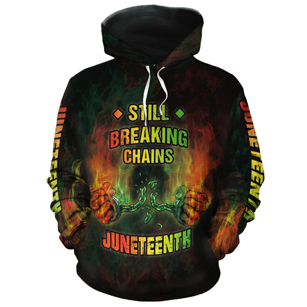 Juneteenth Breaking Chains 3D Hoodie African American Black Pride Free Month
