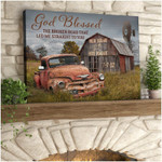 Personalized God Blessed The Broken Road Old Truck and Barn, Wall Art Canvas for Him, Wife