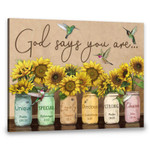 Hummingbird and Sunflowers God says you are Wall Art Canvas, Living Decor