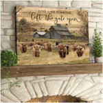 Highland cow wall art, Live like someone left the gate open Canvas, Farmhouse wall art