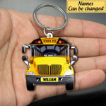 Personalized School Bus Keychain, Custom Name Flat Acrylic Keychain for Bus Driver