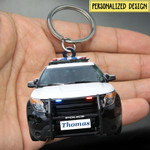 Personalized Police Car Keychain, Custom Name Acrylic, Wooden Flat keychain