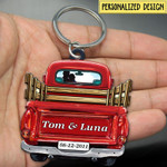 Personalized Red Truck Couple Keychain, Custom names for Boyfriends Flat Acrylic, Wooden keychain
