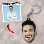Custom Your Face Keychain, Custom Your Photo Flat Acrylic Keychain, Funny Gift for him