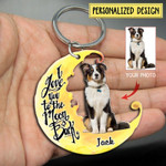 Personalized Dog Keychain, I Love You To The Moon & Back Flat Wooden Keychain, Custom Pet Photo