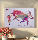 Personalized Girl and Unicorn Wall Decor, Always believe in magic Wall Art Canvas for Daughter