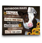 Cow Bathroom Wall Art Canvas, Funny Cow Bathroom Rule Canvas Wall Art
