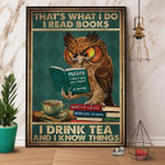 Owl Read Book I Read Books I Drink Tea Wall Art Canvas
