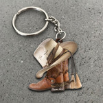 Personalized Cowboy Keychain, Cowgirl Keychain Custom Acrylic Flat Keychain Boot and hat