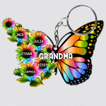 Personalized Grandma Butterfly with Sunflowers Flat Acrylic Keychain
