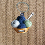 Personalized Knitting Keychain, Custom Name Flat Acrylic Keychain for Knitter