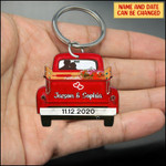 Personalized Couple Red Truck Acrylic Keychain for Boyfriend and Girlfriend