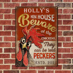 Personalized Funny Rooster Signs, Beware Hen House Chicken, They can be Pecker Vintage Metal Signs
