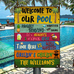 Personalized Pool Signs, Swimming Welcome To Our Pool Custom Vintage Metal Signs for Pool Decoration