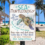 Personalized Turtle Bathroom Sign, Sea Turtleology Vintage Metal Sign, Sunroom Decor for Turtle Lovers