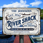 Personalized River Shack Signs, Life is better at the River Customized Vintage Metal Sign for River House