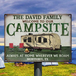 Personalized Campsite Sign, Camping Travel Trailer Customized Vintage Metal Sign, Welcome Camping Sign