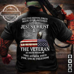 Jesus Christ and The Veteran T Shirt, Back Printed Jesus T Shirt for Veteran 4th of July Tees